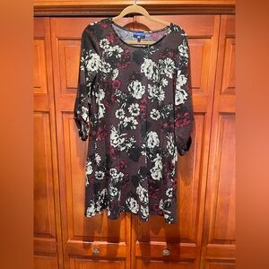 Apt. 9 Burgundy Floral Boatneck Top with Cream & Black Flowers